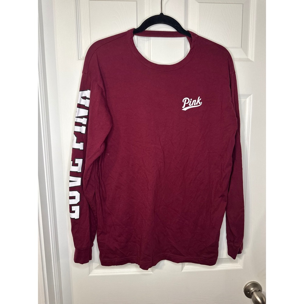 Victoria's Secret PINK Long Sleeve Open Back Graphic Tee Maroon Burgundy Medium
